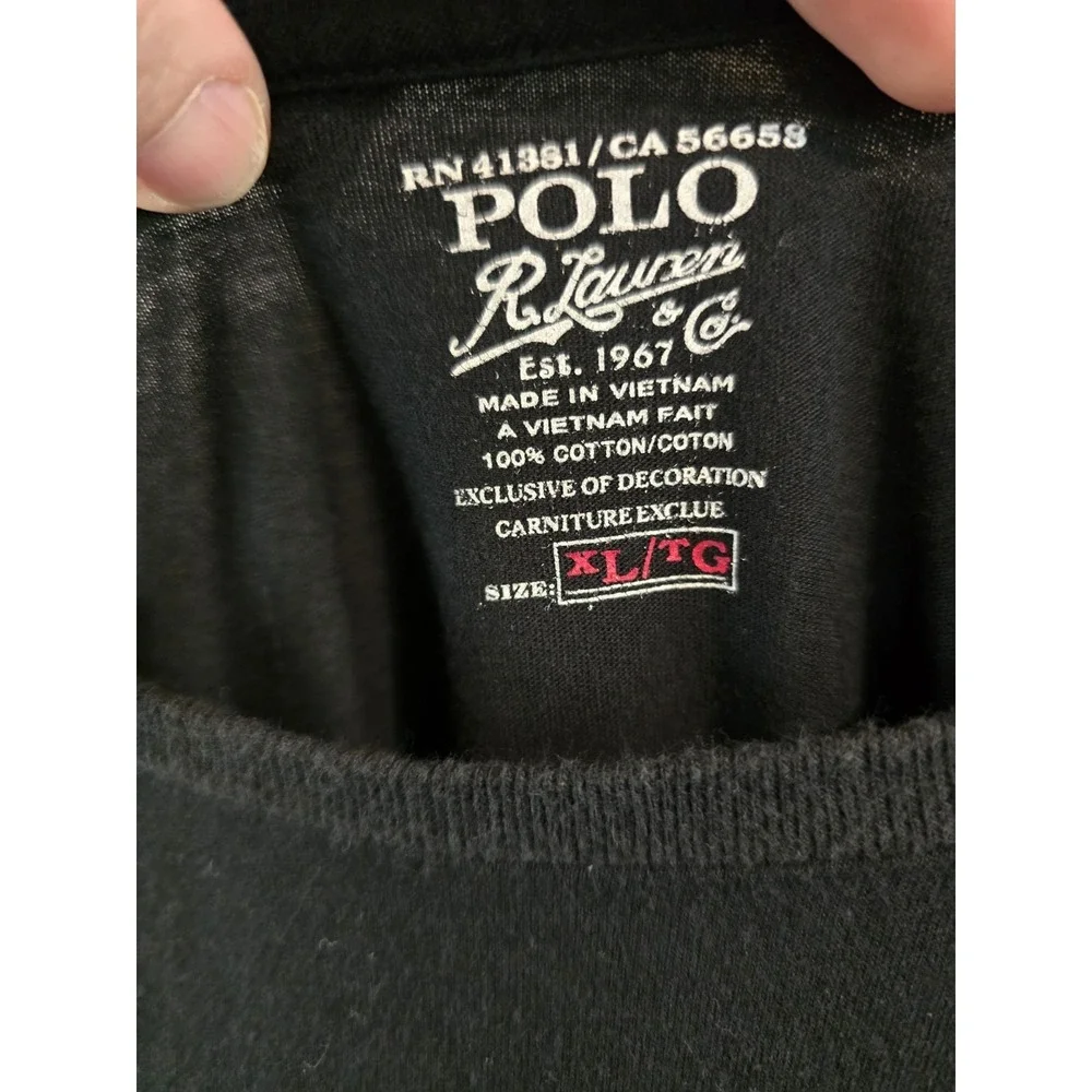 Polo Ralph Lauren T-Shirt Size XL Black Cotton‎ Logo Preppy Classic Versatile